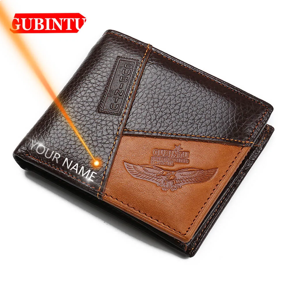 GUBINTU Men Wallets Genuine Cow Leather Short Design Card Holder Passcard Pocket Men Purse High Quality Brand Male wallet