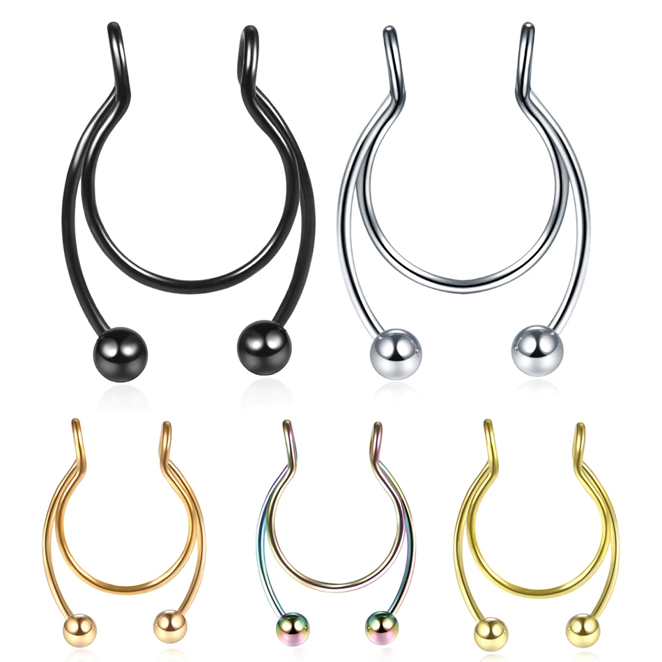 

1Pc New Style Nose Clip Fake Septum Piering Nose Rings Surgical Steel Colorful Fake Piercing Nose Piercings Body Jewelry 20G