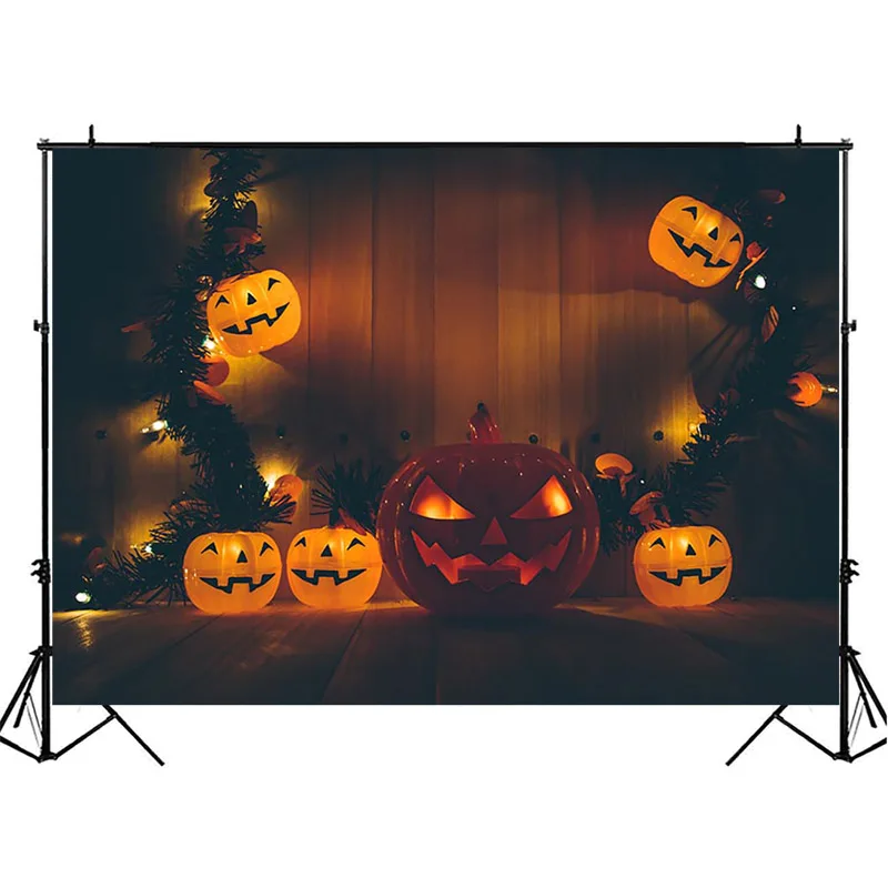 

Wooden Wall Halloween Photography Backdrops Kids Children Night Party Backdrop Pumpkin Lanterns Background Photography