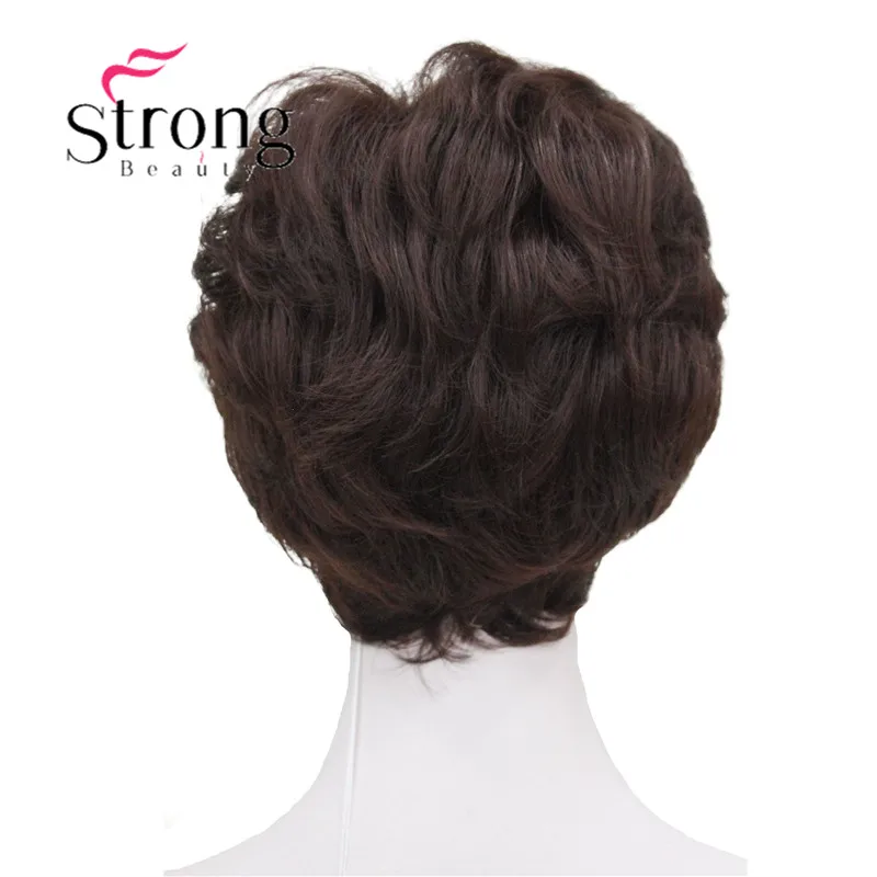 StrongBeauty Shag стиль синтетические парики короткие волнистые слоистые темно-Обурн пользовательские парики для афро-американских