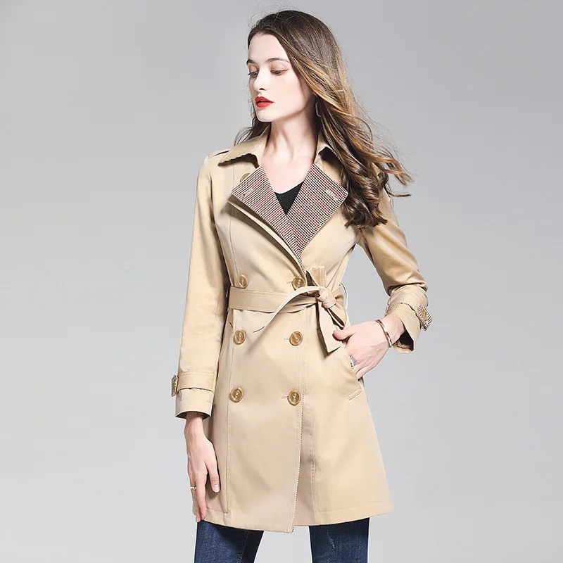 

Windbreaker women's mid-length 2021 spring new British style double-breasted lace-up jacket