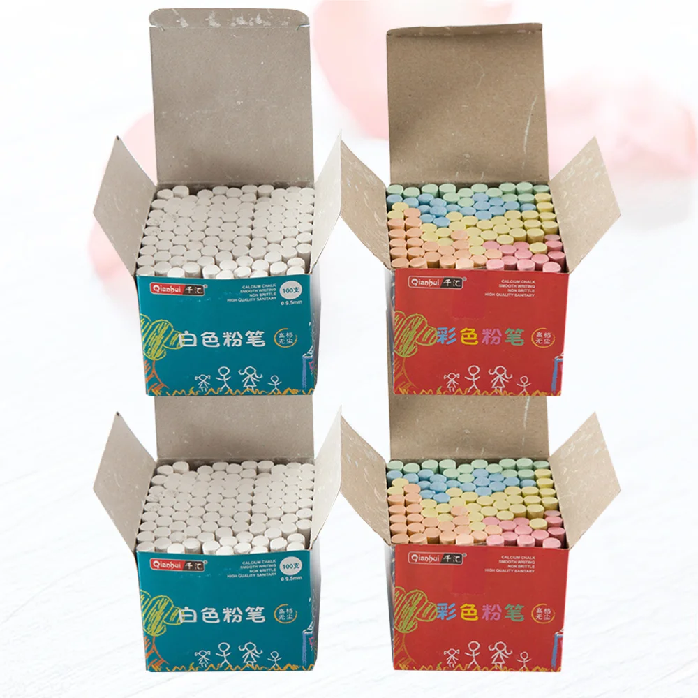 

4 Boxes of Practical Chalk Dust Free Chalk Chalkboard Chalks Colorful and White Chalks for Teacher School Supplies