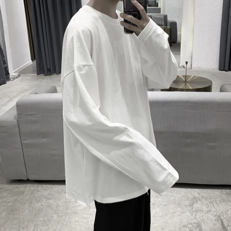 Осенняя Футболка Мужская модная однотонная Повседневная футболка с круглым