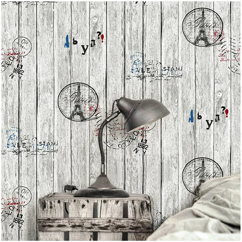 

American style retro nostalgic letter tower wooden board wallpaper Bar Cafe clothing shop personalized stripe wallpaper