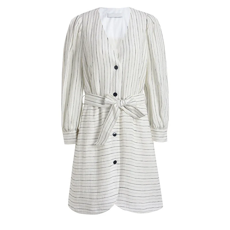 

2020 Spring and Autumn New Striped Sashes Shirt Dress Young Style Design Non-Mainstream A- Line Women Dress H06178