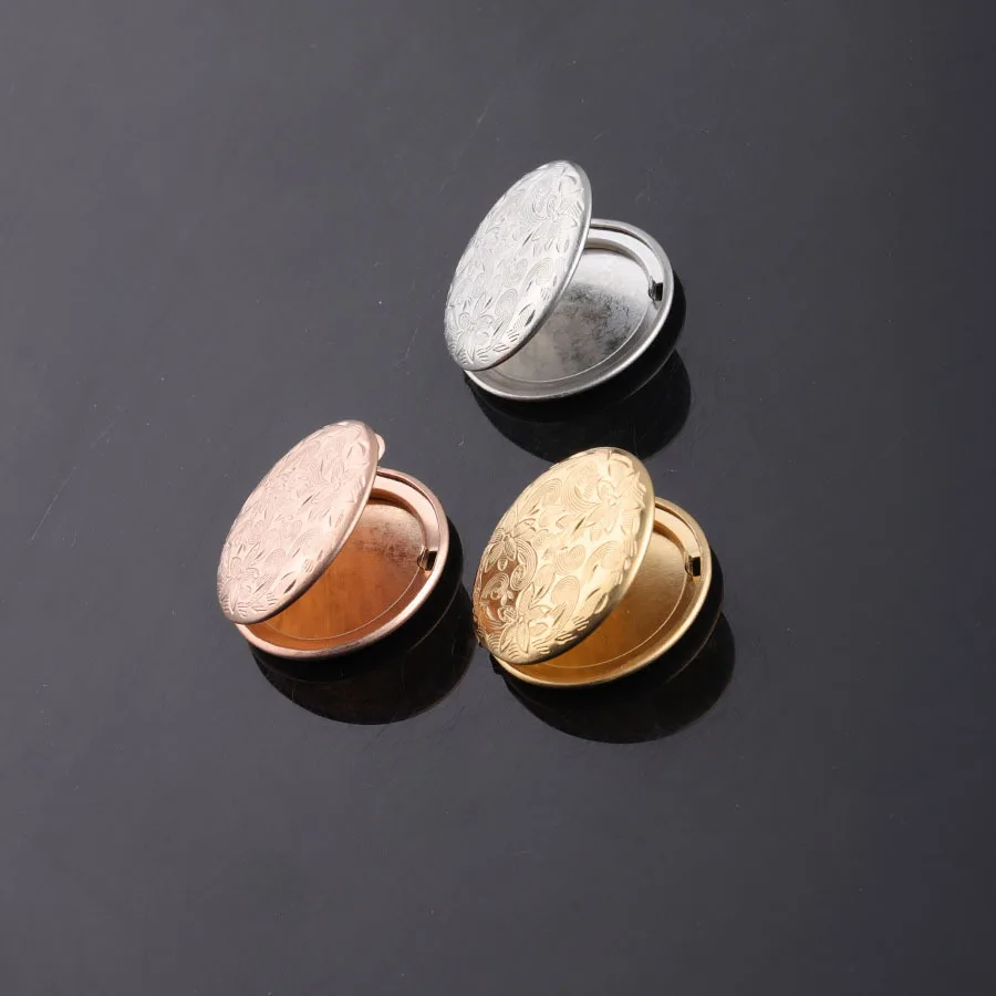 100% Stainless Steel Round Photo Locket Pendant For Jewelry Making Flower Pattern High Polished Wholesale 10pcs | Украшения и