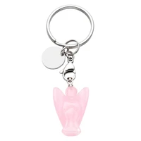 fyjs unique female jewelry silver plated circle lobster clasp small lovely angel natural rose pink quart key chain