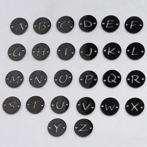 black color 26pcs Fnixtar 3 вида цветов зеркальная полировка из нержавеющей стали A-Z инициалы Алфавит Шарм с двумя внутренними отверстиями Разъем DIY Ювелирные изделия 26 шт./лот - Окраска металла: black color 26pcs