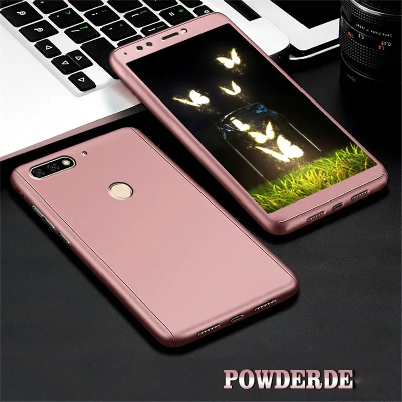 360 градусов чехол для телефона для huawei Honor 7C 7A Pro 7X 6X V9 V10 8X9 Y7 Prime Коврики 10 P9 P10 P8 Lite P Smart противоударный чехол - Цвет: Rose-golden