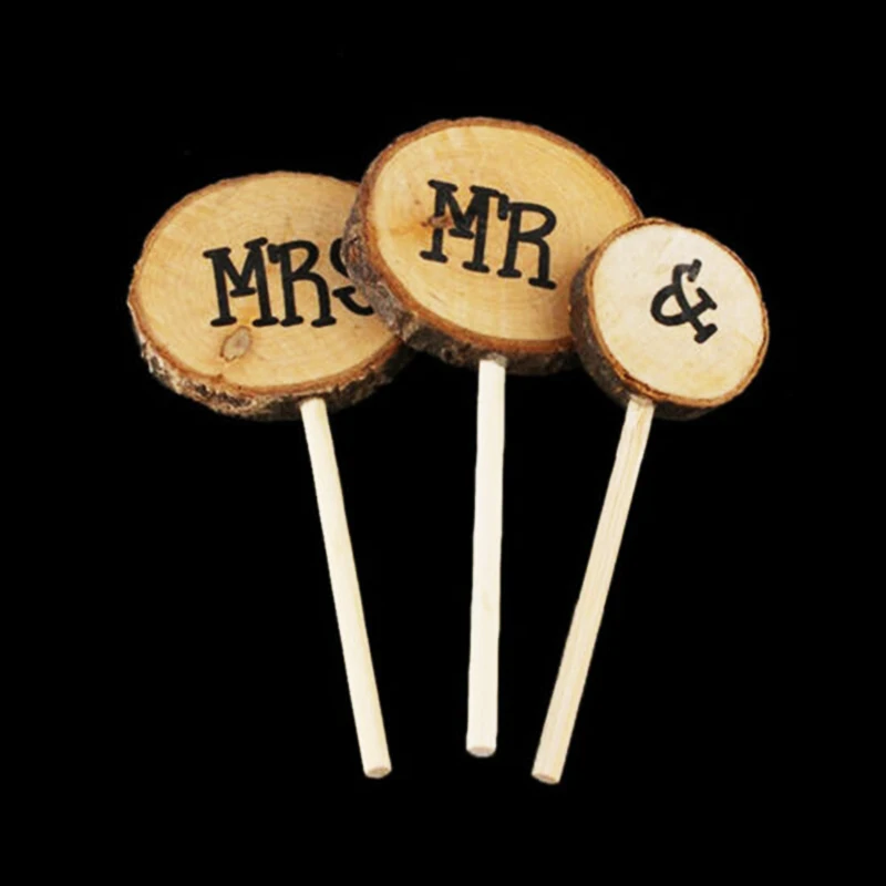 Комплект из 3 предметов свадебный торт Топпер Персонализированные Mr Mrs дерево для