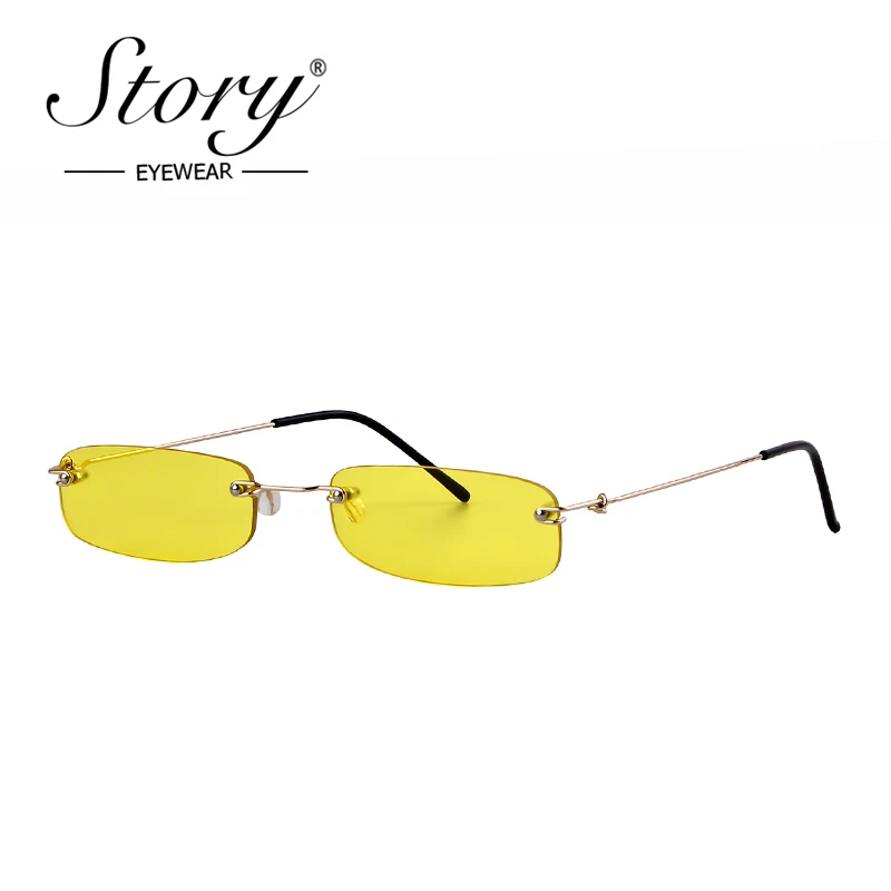 STORY Vintage Small Rectangle Sunglasses Women Men 2018 Retro Narrow Rimles Sun Glasses Yellow Clear Glass Ultralight Shades | Аксессуары