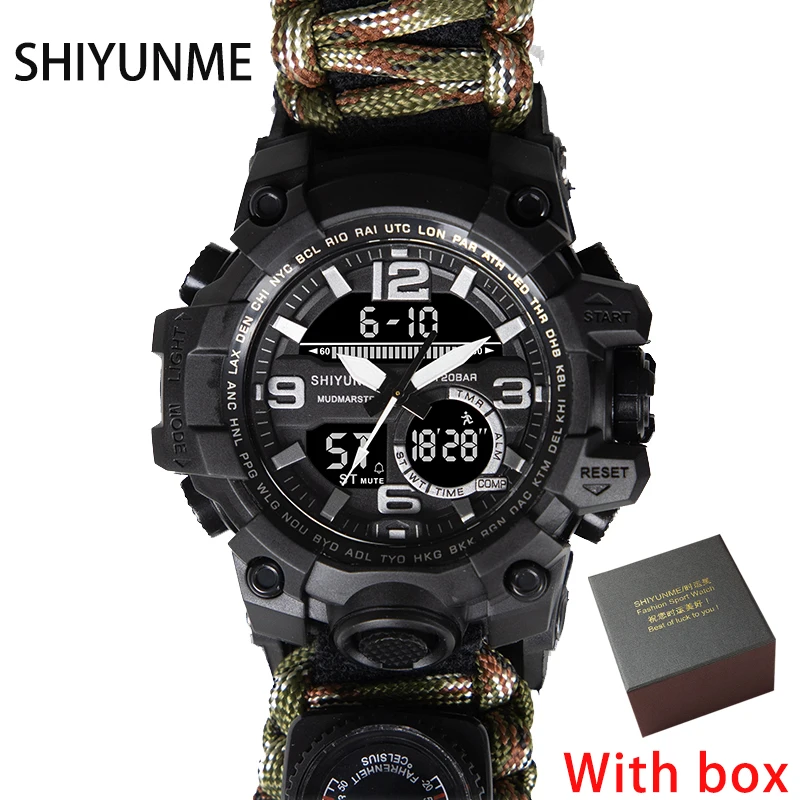 

SHIYUNME New Men Sports Watches Waterproof Chronograph LED Digital Quartz Dual Display Military Compass Watches Orologio da uomo