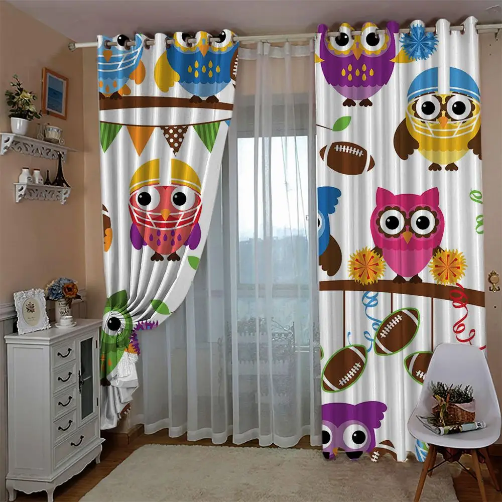 Занавеска С 2 панелями занавеска 3D-принтом совы на дереве драпировка из ткани