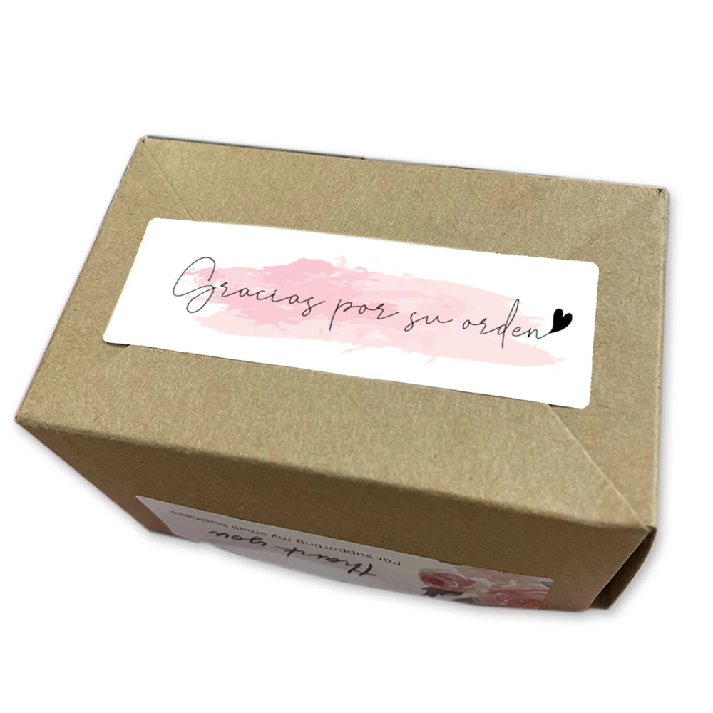 100 шт. испанский &quotСпасибо за ваш заказ&quot стикеры розовый этикетки с сердцем для