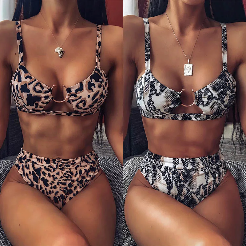 

2021 Sexy Women High Waist Leopard Bikini Swimsuit Swimwear Female Snake Print Brazilian Biquini Bikini Set Bathing Suit Bather