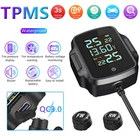 vodool qc 3 0 usb charger motorcycle tpms motor tire pressure tyre temperature monitoring alarm system with 2 external sensors