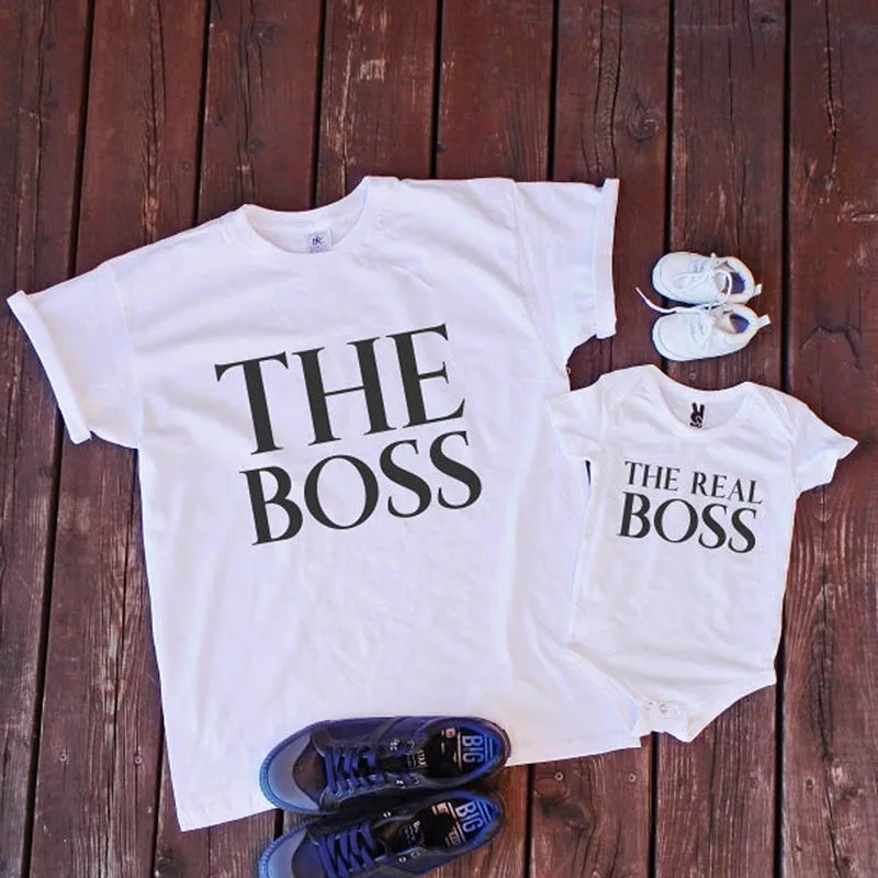Одинаковые футболки The Boss and Real для отца и ребенка Семейные комплекты | Мать