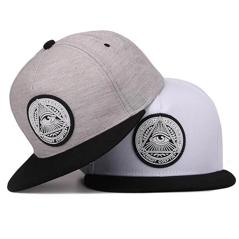 

Classic 5 panels cotton snapback 3d god eyes plastic patch mens flat brim baseball cap hip hop hat and cap for men and women