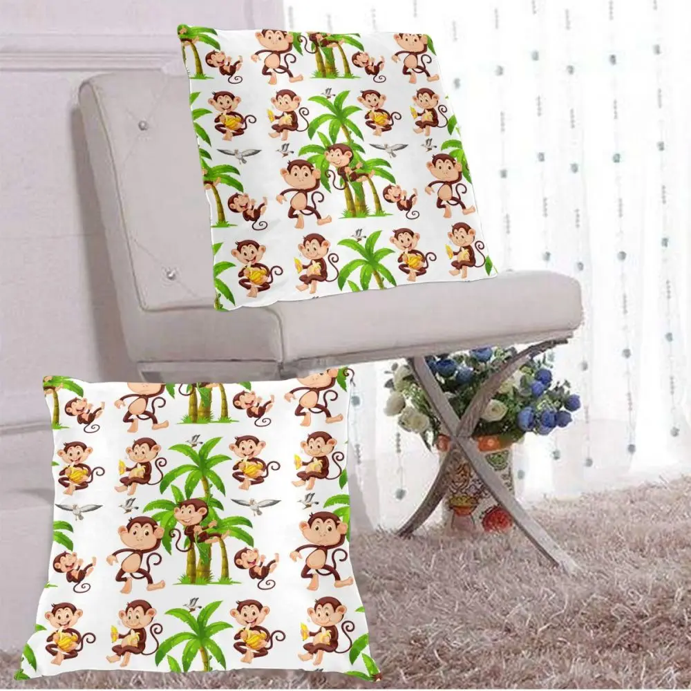 

Square Decorative Throw Pillows Monkeys And Coconut Trees Cushion Covers Cases Pillowcases for Sofa Bedroom Car Chair 2 Pieces