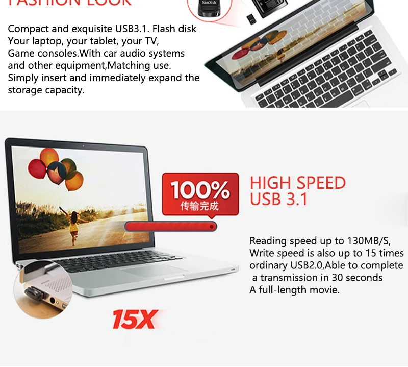 USB флеш-накопитель SanDisk CZ430, 32 ГБ, 64 ГБ, 128 ГБ, мини-накопитель, 16 ГБ, карта памяти, до 130 Мб/с, флешка для ноутбука, ПК