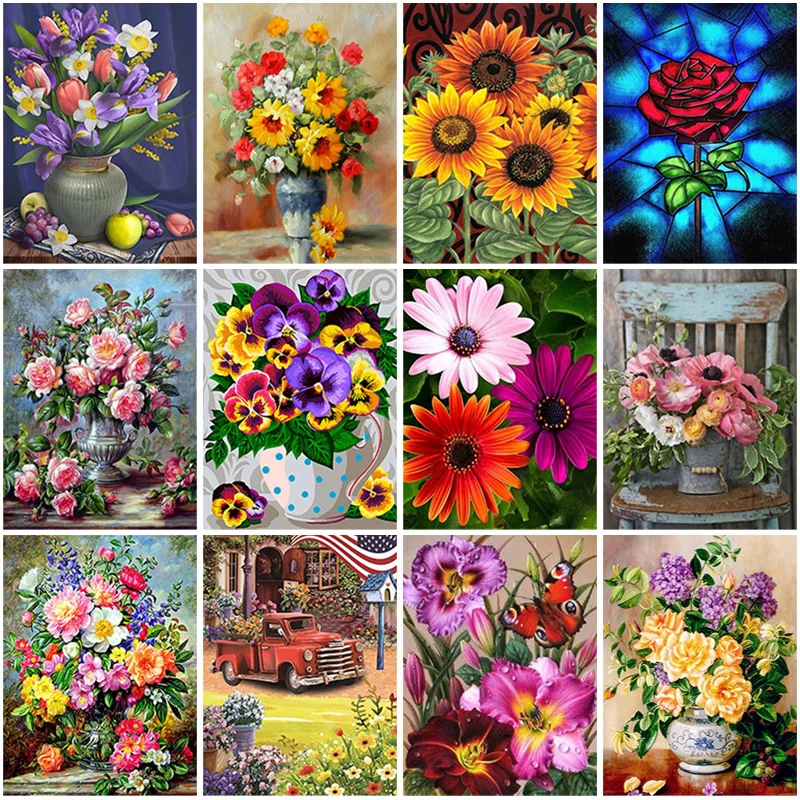 

5D Diamond Painting Flower Vase Full Square Round Drill Diamond Embroidery Mosaic Rose Picture Of Rhinestones Home Decoration
