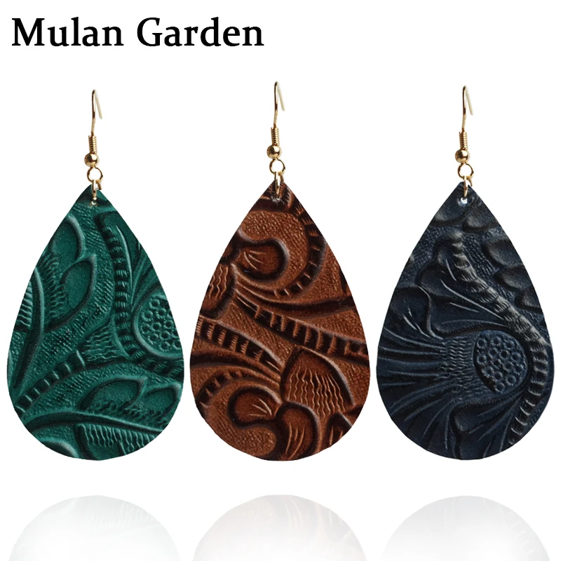 M & G новые винтажные серьги из натуральной кожи с принтом в виде капли Женские