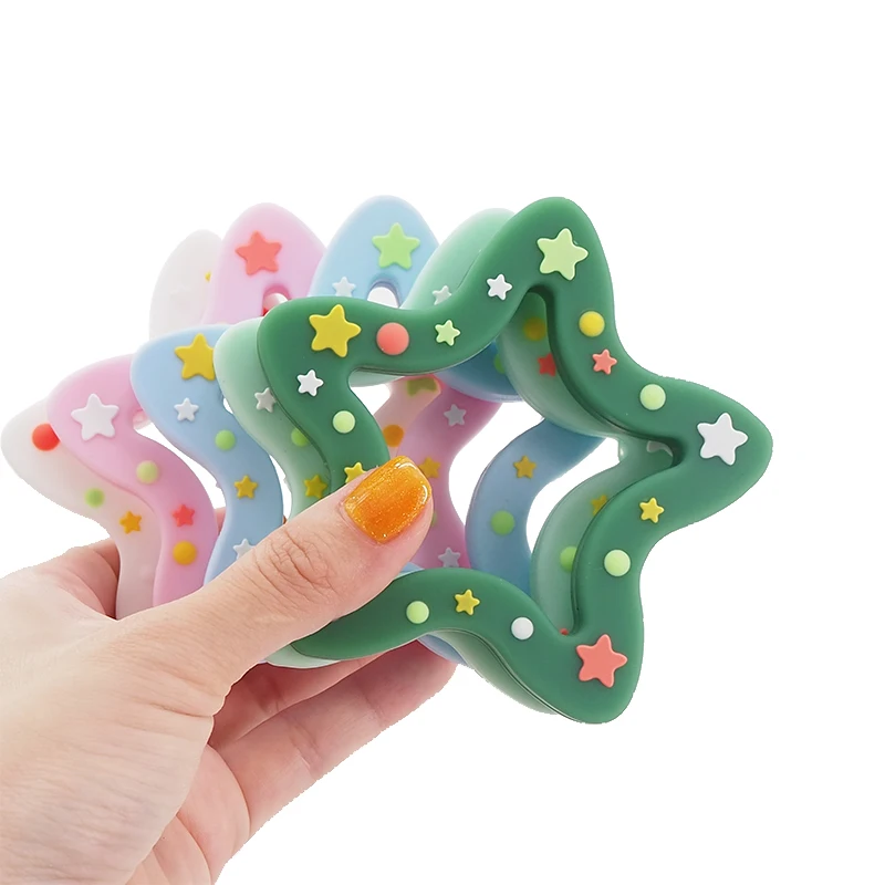 Chenkai-mordedores de estrella de silicona para beb&eacute;, chupete de dibujos animados de grado alimenticio, dentici&oacute;n para beb&eacute;, accesorios de enfermer&iacute;a y regalos, sin BPA, 5 uds.-3