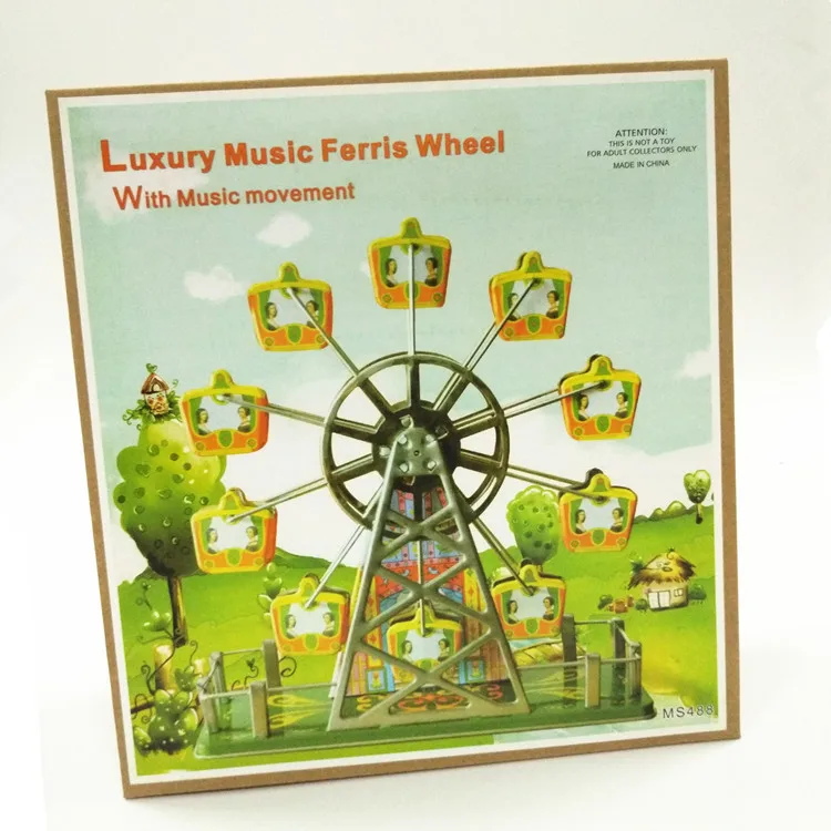 

[Funny] Adult Collection Retro Wind up toy Metal Tin The Music ferris wheel Mechanical toy Clockwork toy figures model kids gift