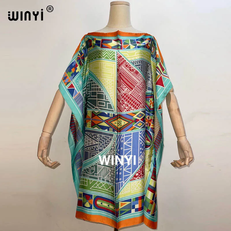 

2021Fashionable Saudi Arabia silk kaftan dress boho colourful pattern Dashiki African women's Silk Kaftan dress African Clothing