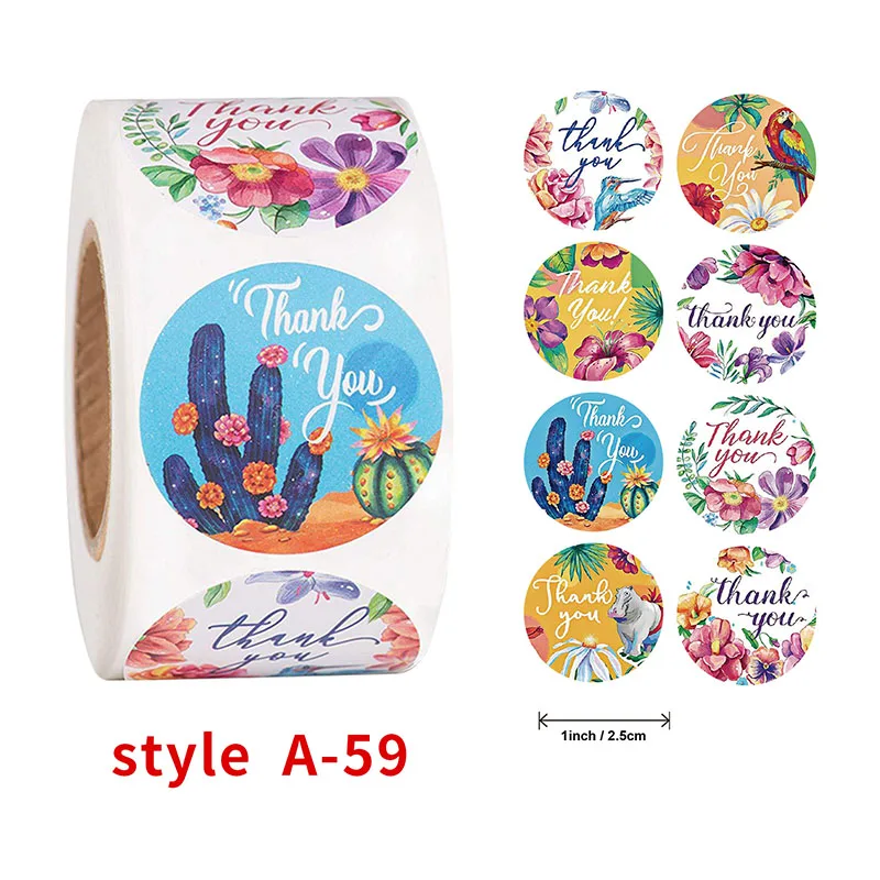 

500pcs/roll Cute Thank You Stickers Flowers Sealing Labels Candy Box Wedding Envelope Card Decor Handmade Scrapbooking Sticker