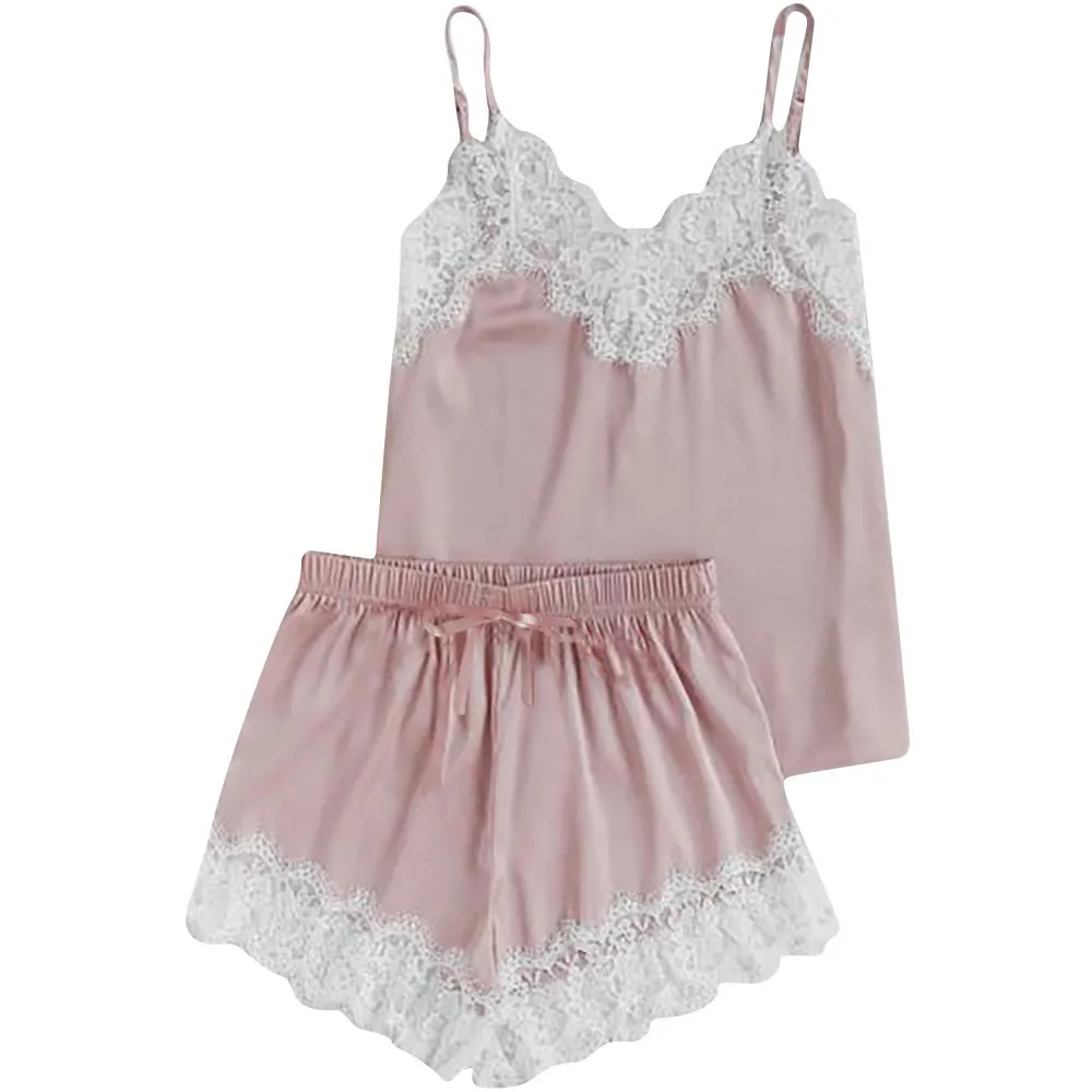 Ночное белье женское атласное на бретельках без рукавов с кружевной отделкой |