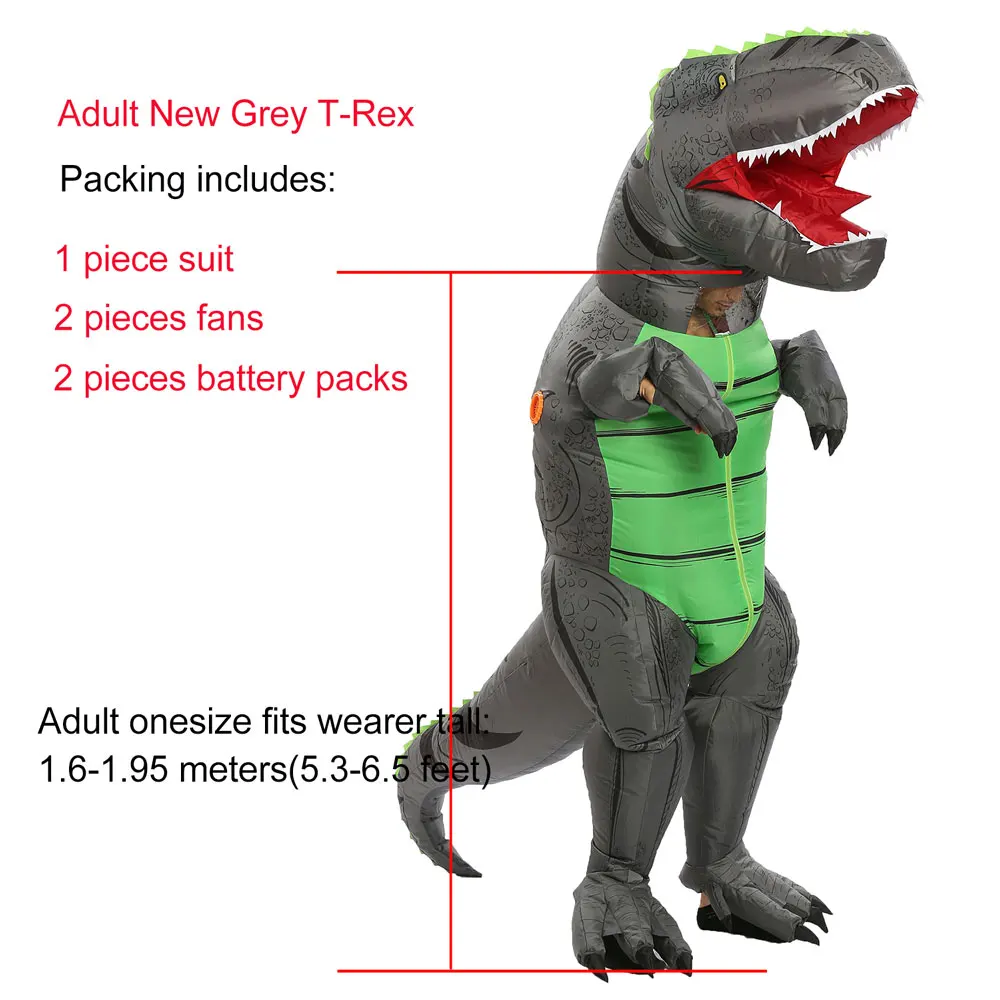 Adult New Grey JYZCOS взрослый T REX надувной костюм динозавра Хэллоуин партии Косплей Костюм для женщин мужчин детей Карнавальный костюм - Цвет: Adult New Grey