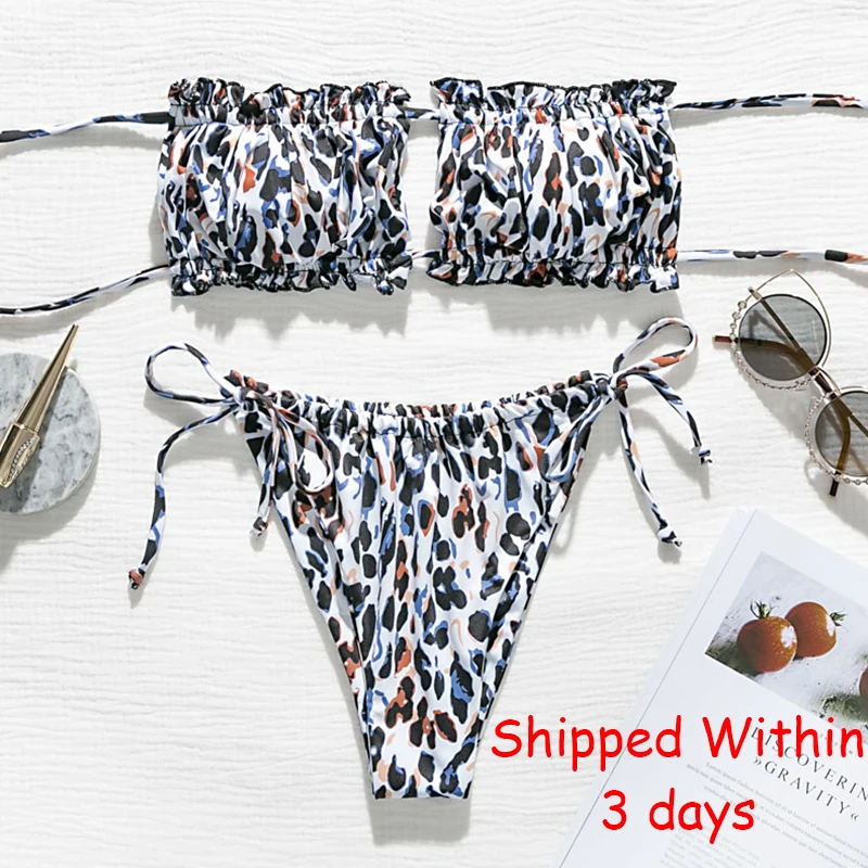 Sexy bandeau swimsuit female 2020 Leopard print bikini set High cut swimwear women Micro Bathers bathing suit biquini new | Спорт и