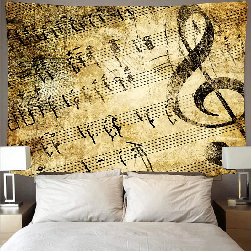Настенный гобелен в скандинавском стиле с музыкальными нотами цветной