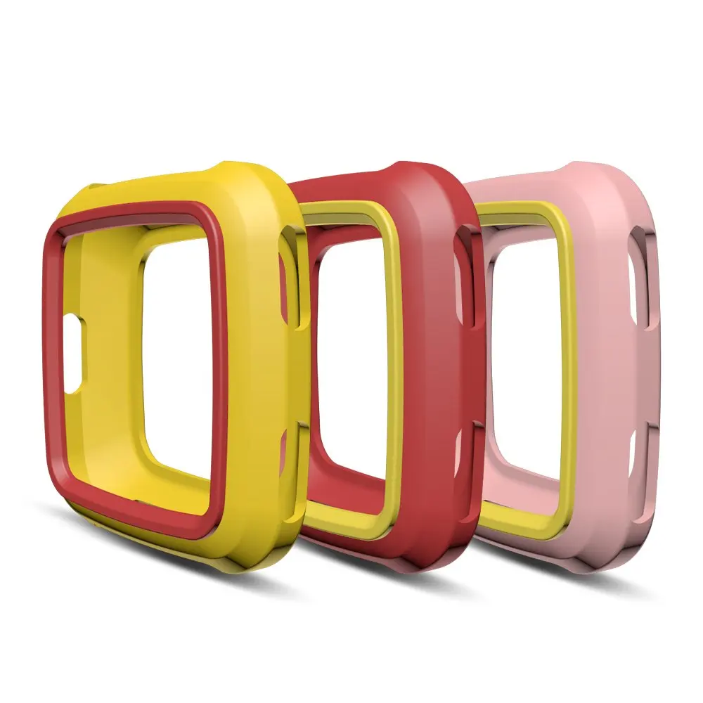 Red-Pink-Yellow AWINNER цветной, мягкий, из ТПУ чехол для Fitbit Versa полный экран Силиконовые серьги Чехол для Fitbit Versa Smartwatch Case - Цвет: Red-Pink-Yellow