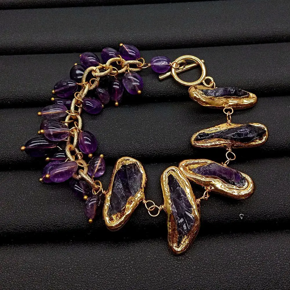 Y · YING натуральные пурпурные аметисты грубые с гальваническим краем