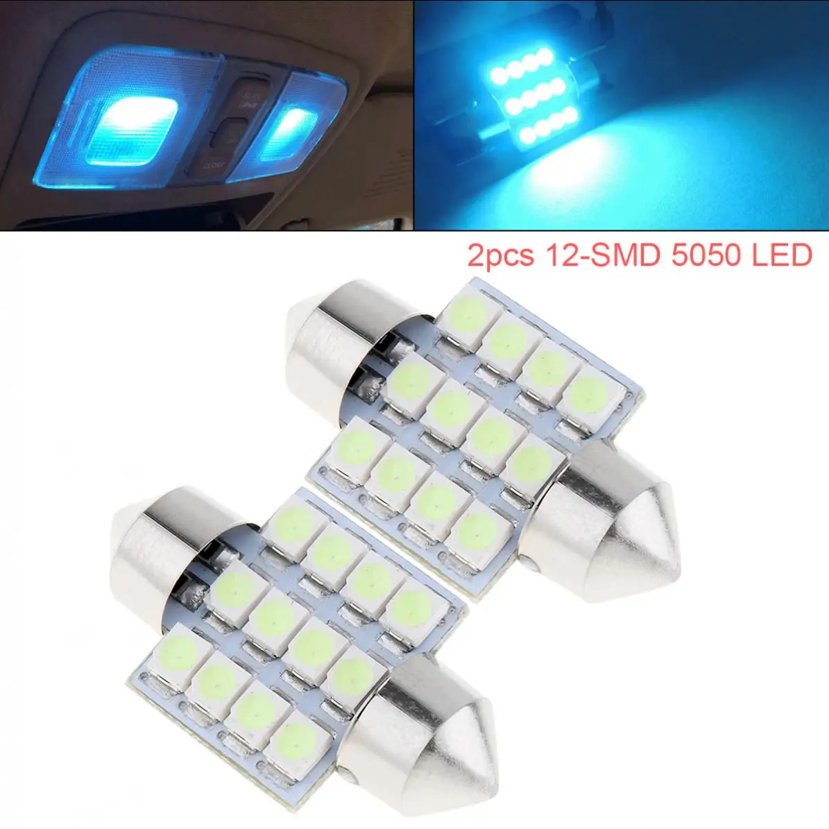 

2pcs 31mm Length 12-SMD 5050 LED Bulbs Car Interior Blue Lights