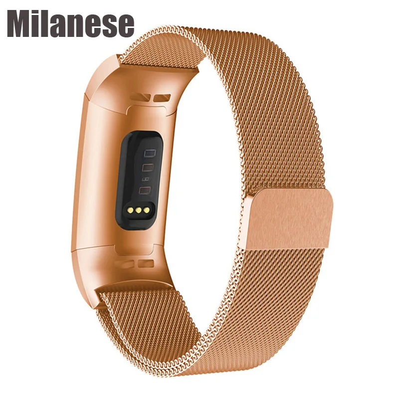 Миланский магнитный ремешок для Fitbit Charge 3 для Charge 2 фитнес-браслет из нержавеющей стали спортивные часы сменный металлический браслет - Цвет: Rose gold-Milanese