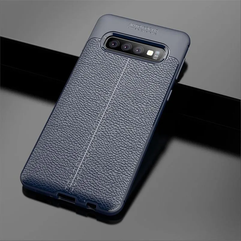 Мягкий ТПУ чехол с текстурой личи кожаный чехол для samsung Galaxy S10 S10E S8 S9 плюс M10 M20 M30 M40 A10 A20 A20E A30 A40 A50 A60 A70 чехол Funda - Цвет: Синий
