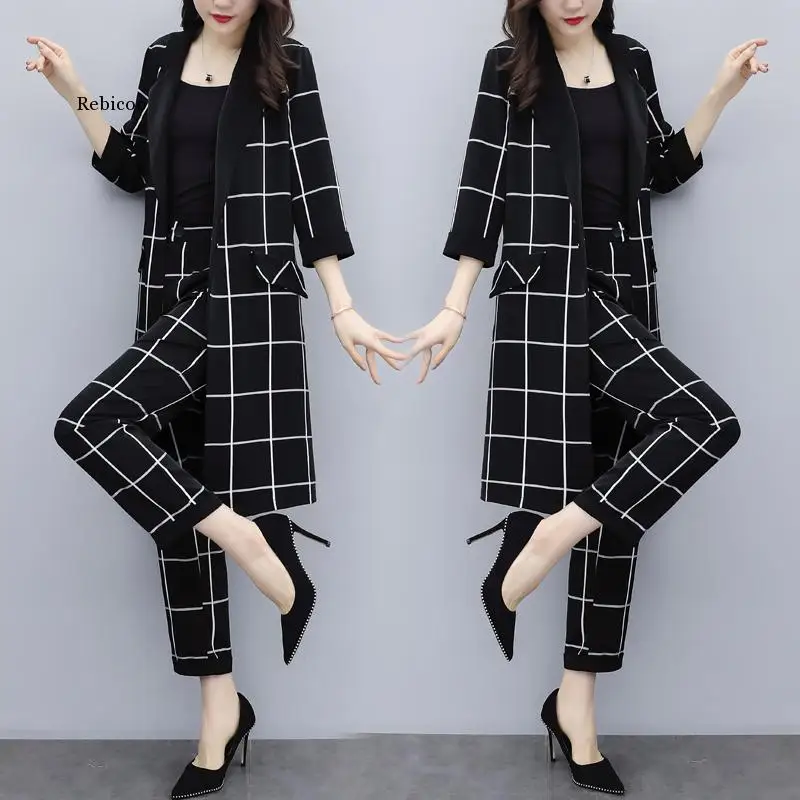 Женский клетчатый комплект одежды большого размера из двух предметов модный