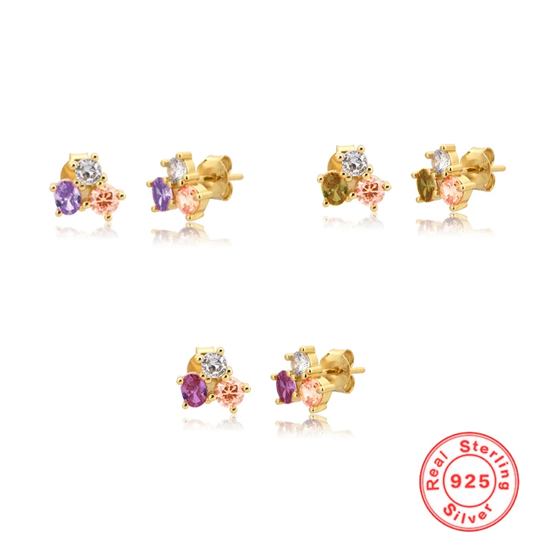 

Minimalist INS Purple/Rose Red/Green Zircon Stud Earrings for Women 925 Sterling Silver Cute Earings Fashion Jewelry Wholesale