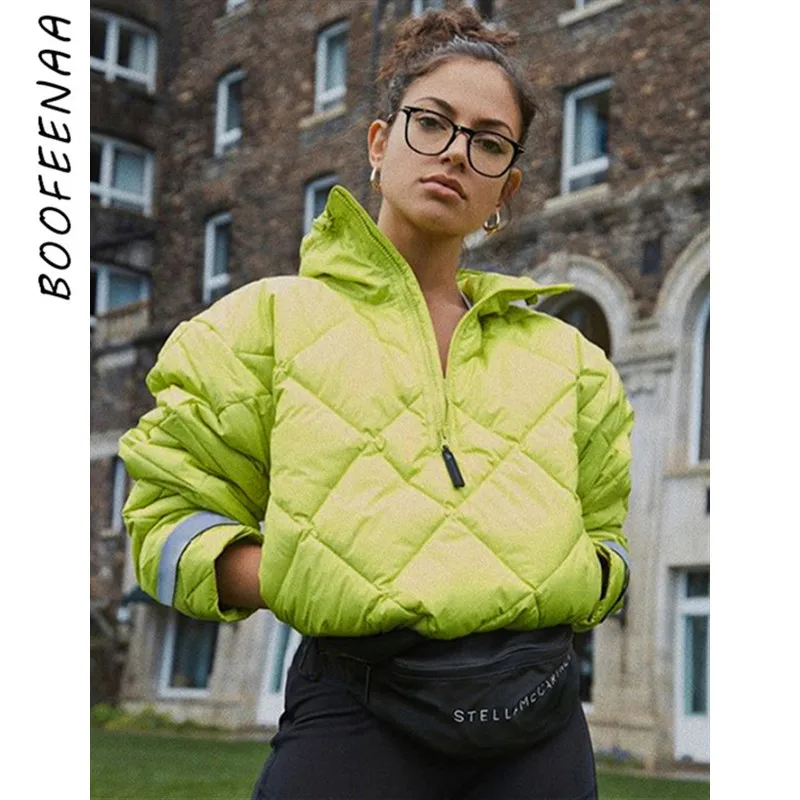 BOOFEENAA женские пальто и куртки зимняя одежда неоновая зеленая стеганая