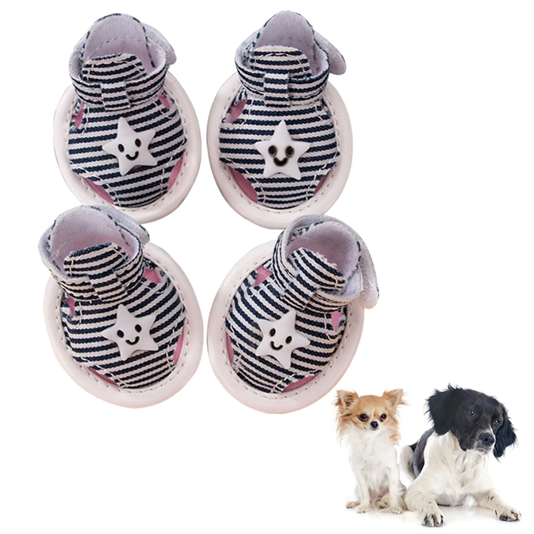 

Legendog Cute 4PCS Stripes Canvas Dog Shoes Summer Breathable Small Dog Sandals Anti-Slip Pet Sandals Puppy Paw Protectors