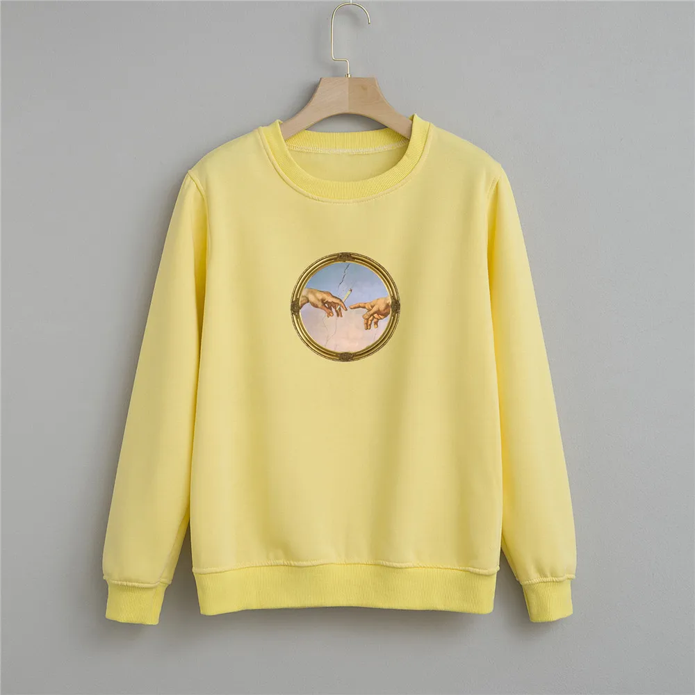 Sweatshirts Women Funny Hands Print 90s Clothes Vintage Style Sweetshirt Hoodies Women Hoodies Casual Autumn Winter Full Sleeve
