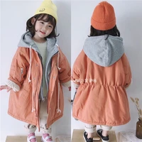 new girls babys coat jacket outwear 2021 orange plus velvet thicken winter autumn overcoat top buttons cardigan childrens clot