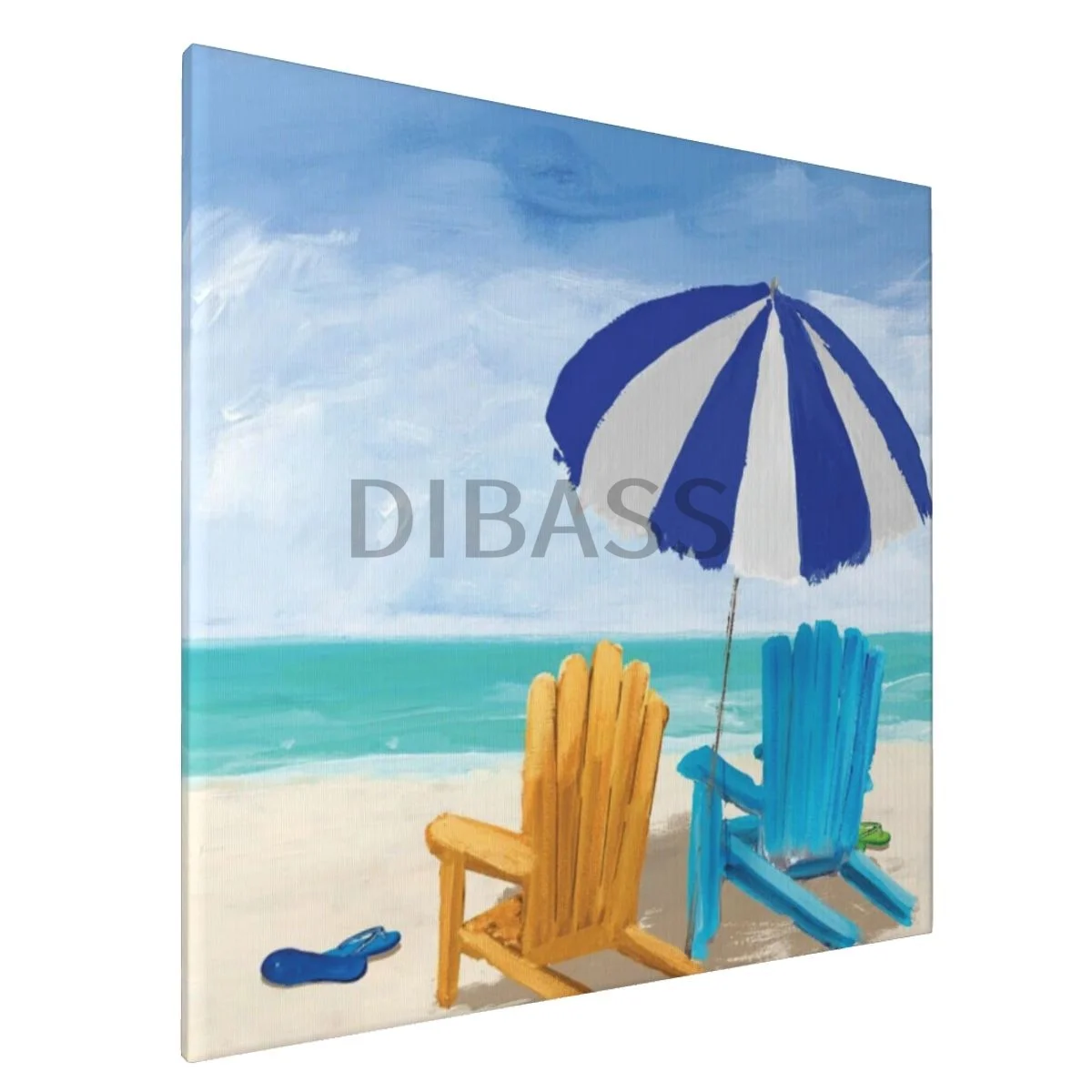 

Beach Chairs With Umbrella - Canvas Print With Framed Wall Art Painting Home Decor for Living Room,Bedroom