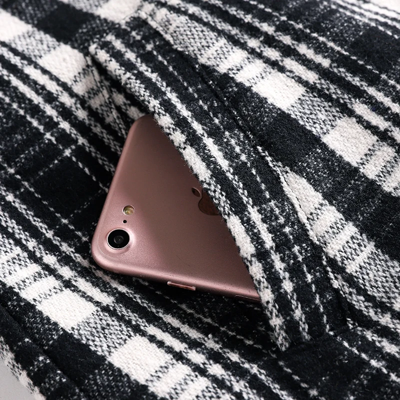 EC.MS шерстяной жилет средней длины в черно белую клетку двубортный толстый хлопок