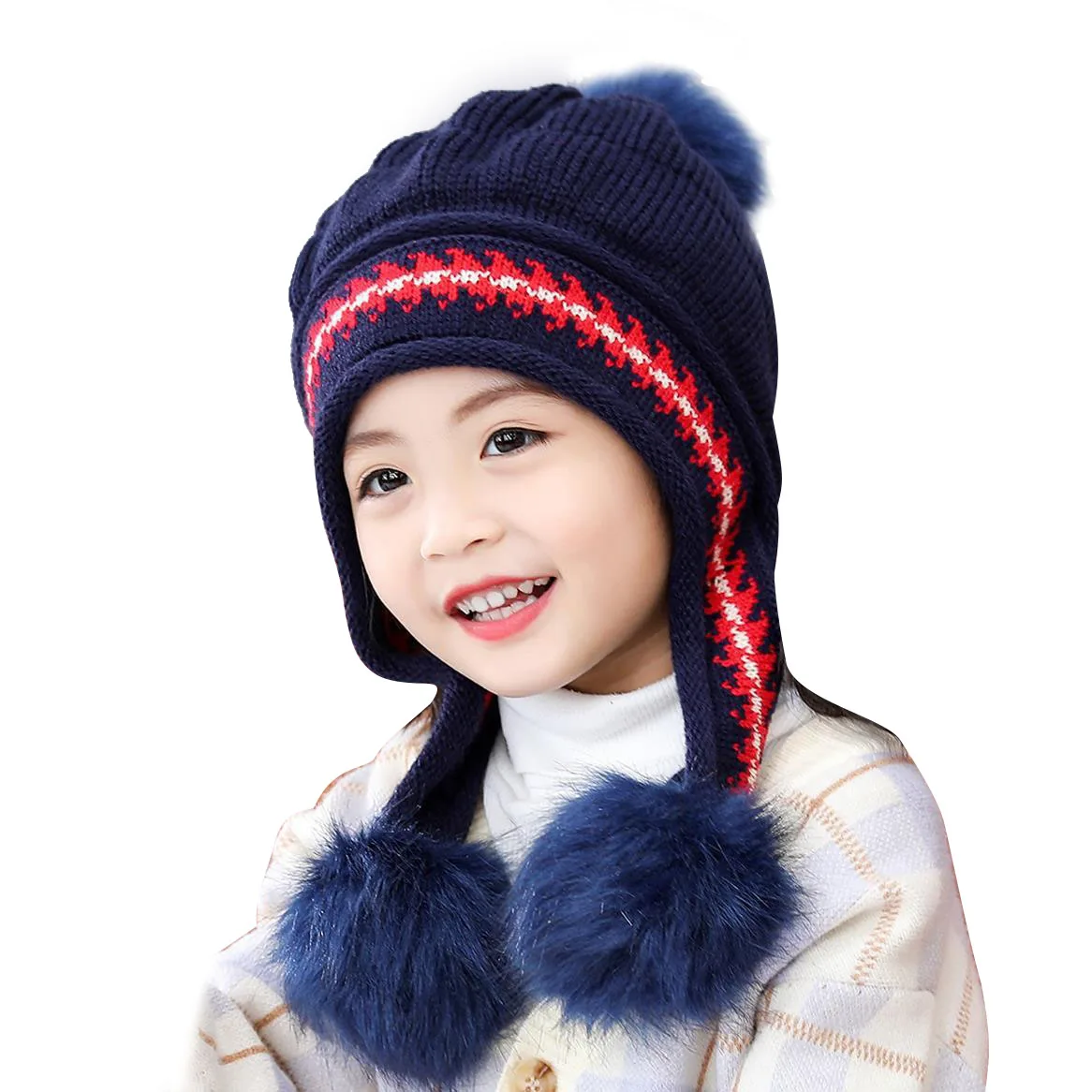Baby Boys Girls knitted Hat Kids Children Ear Flap Cap Winter Warm Plush Hat Fashion Cute Beanies Bonnet Outdoor Casual Cap Gift