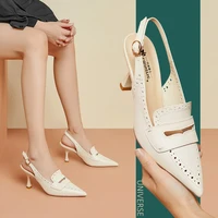universe m016 new arrival 2021 pointed toe hollow out high kitte heels slingback buckle strap gentle women ladies shoes sandals
