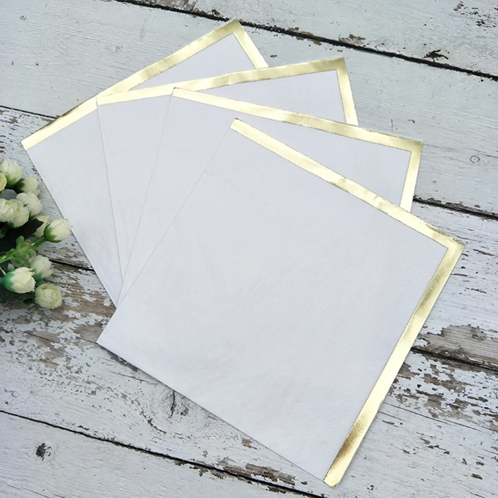 

16pcs Golden-edged Napkins Color Tissue Disposable Paper Towel Party Supplies for Wedding Birthday Festival (Random Color)
